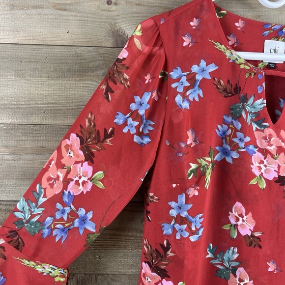Cabi Womens Shirt Devoted Red Floral Blouse Chiffon Sheer 3590 Size XS - Picture 4 of 8